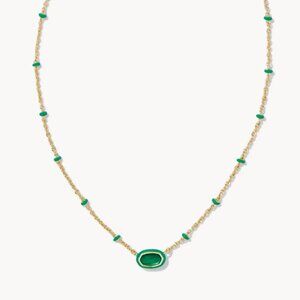 Kendra Scott Mini Elisa Gold Enamel Frame Short Pendant in Emerald Illusion